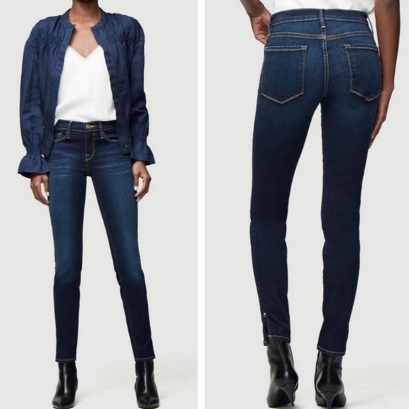 Frame Le Skinny De Jeanne Fellah Slit Rivet Clean Denim Blue Jeans Sz 31 NEW - Picture 1 of 16